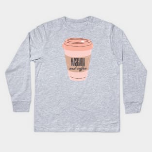 All I Need Is Mascara and Coffee - pastel pink and girly Kids Long Sleeve T-Shirt